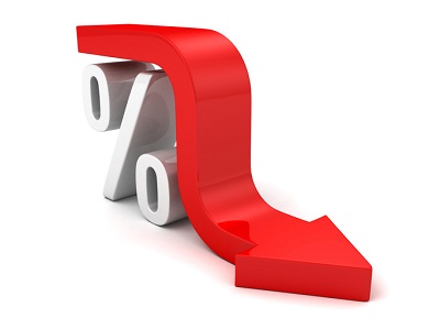 Red arrow over a percentage rate