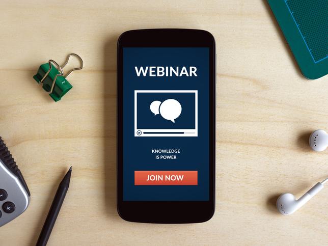 Mobile phone with Webinar on the screen